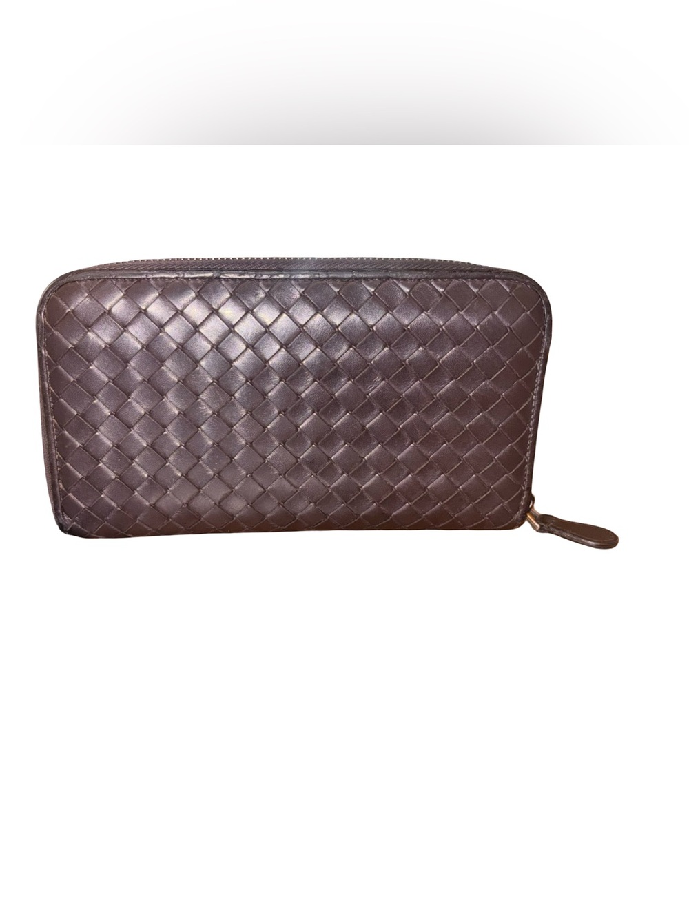 Authentic Bottega Veneta 
Brown Intrecciato Leather Zip Around Wallet w/COA
